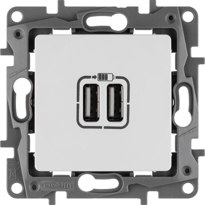 Розетка USB 2-м СП 2мод. Etika 240В/5В 2400мА механизм бел. IEK 672294