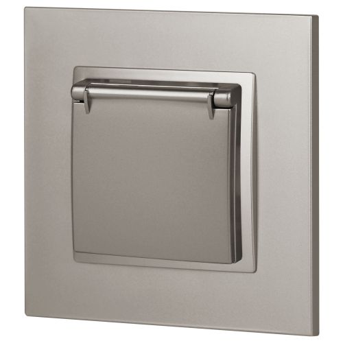 Розетка Elegance 14-2103-16 16А 250В 2P+E Schuko защ. шторки с крышкой титан Эра Б0065811