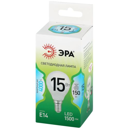 Лампа светодиодная GREEN LINE P45-15W-840-E14 GL 15Вт шар 4000К яркий свет бел. E14 Эра Б0067045