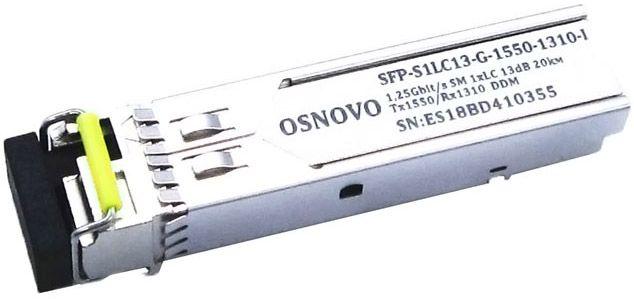 Модуль SFP оптический гигабитный промышленный LC одно волокно SM Tx:1550/Rx:1310 до 125 Гбит/сек до 20км SFP-S1LC13-G-1550-1310-I OSNOVO 1000641280