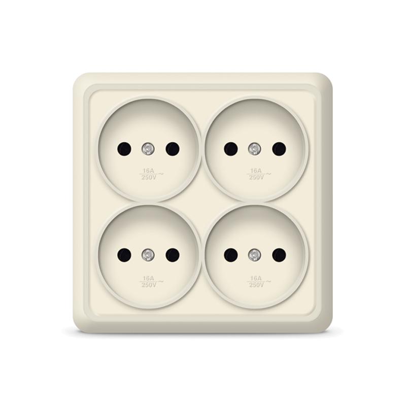 Розетка 4-м ОП Олимп 16А IP20 квадрат. без заземл. сл. кость UNIVersal 1170