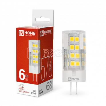 Лампа светодиодная LED-JCD 6Вт капсульная прозрачная 4000К нейтр. бел. G4 570лм 230В IN HOME 4690612036144