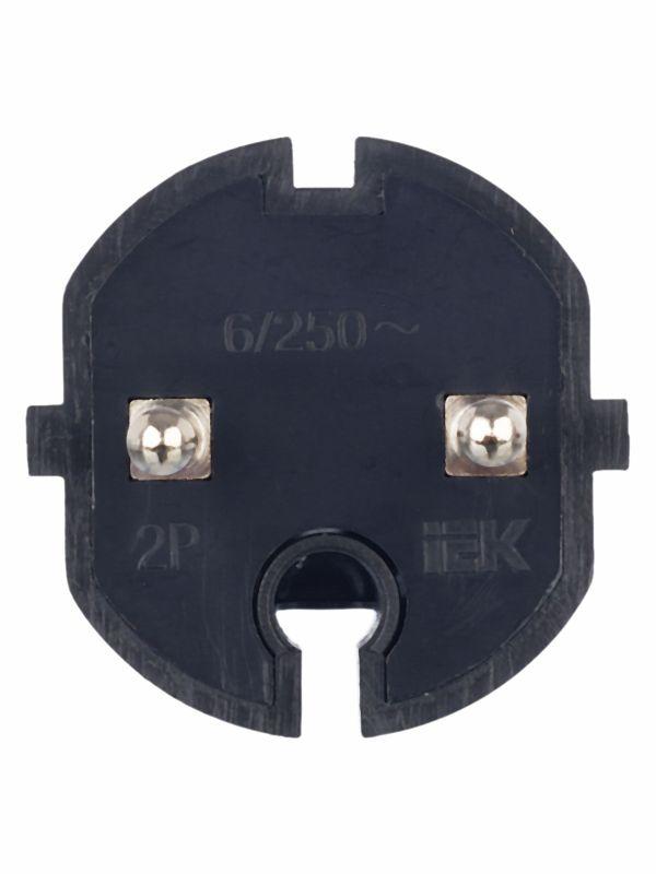 Вилка прямая ВПп20-02-Ст разборная без заземл. контакта 6А черн. IEK EVP20-06-01-K02