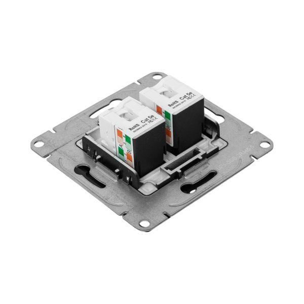Розетка компьютерная 2-м СП Эпика RJ45 кат.5 механизм черн. EKF UP1-SOB-2RJ45-5
