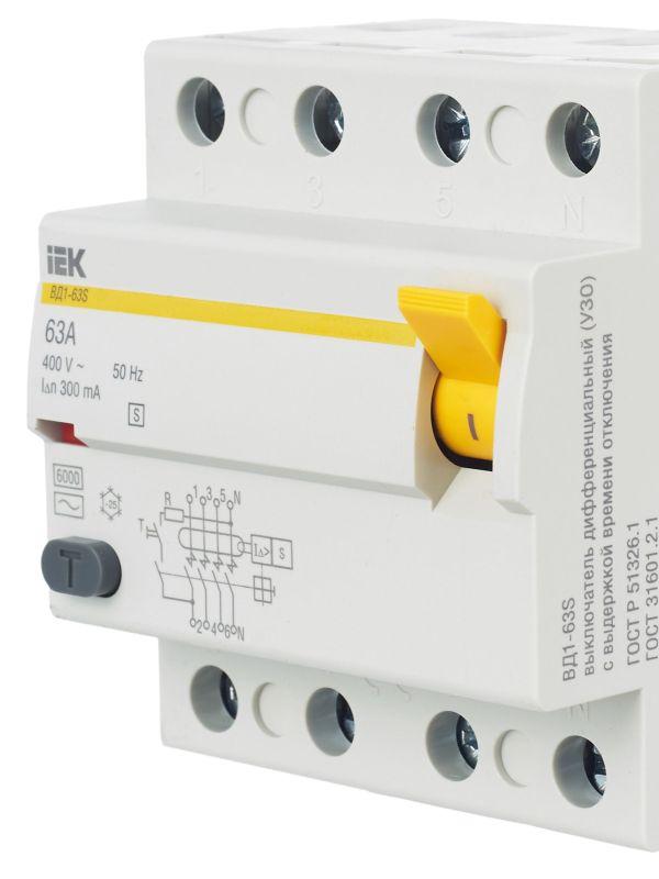 Выключатель дифференциального тока (УЗО) 4п 63А 300мА тип ACS ВД1-63S KARAT IEK MDV12-4-063-300