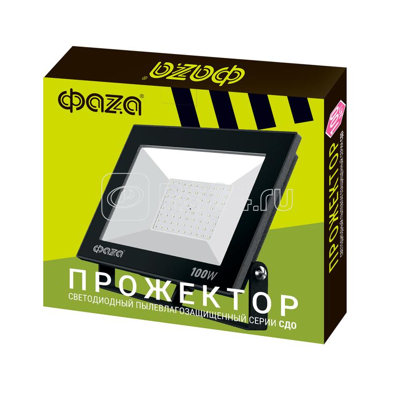Прожектор светодиодный СДО-20 100Вт 6500К IP65 230В BL ДО прозр. закален. стекло ФАZА 5047341