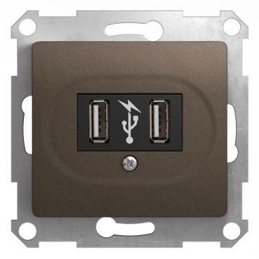 Розетка USB Glossa 5В 1400мА 2х5В 700мА механизм шоколад SchE GSL000832