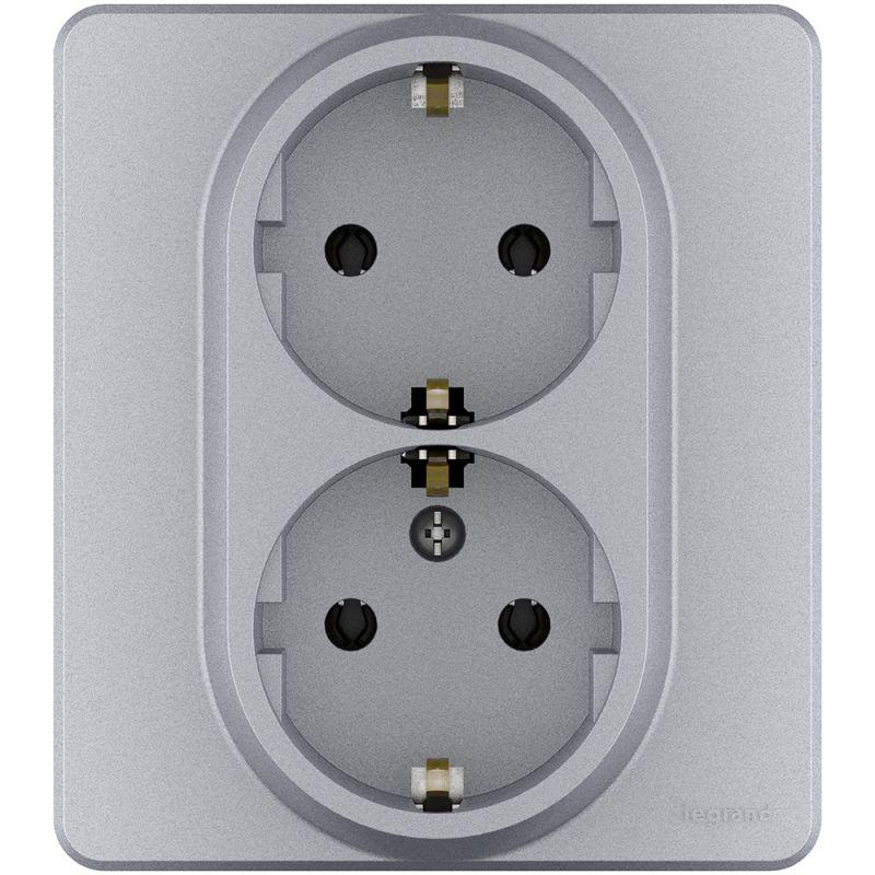 Розетка Inspiria 16А 250В 2х2P+E немецк. стандарт алюм. IEK 673752
