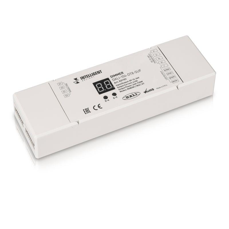 Диммер INTELLIGENT DALI-104-DT8-SUF 12-36В RGBW/MIX/XY 4х5А IP20 пластик Arlight 031151