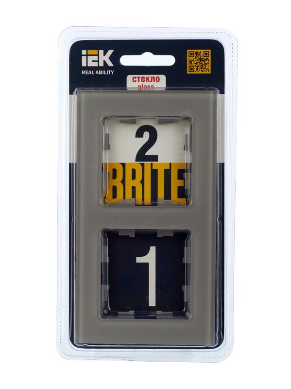 Рамка 2-м BRITE РУ-2-2-БрД стекло дым. IEK BR-M22-G-K30