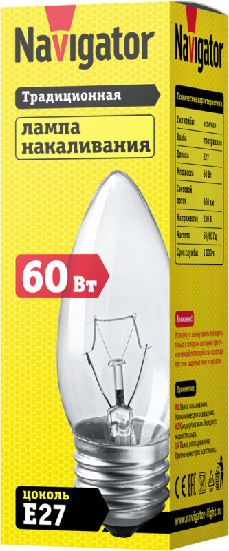Лампа накаливания 94 329 NI-B-60-230-E27-CL Navigator 94329