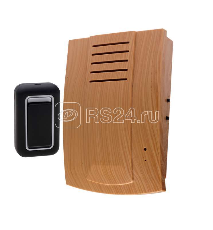 Звонок беспроводной полиф. 25 мелодий 100м 1 кноп. IP44 регул. громкости свет. корич. Космос KOC_AG540