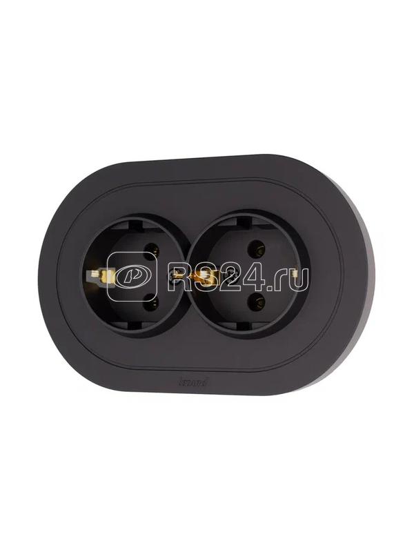 Розетка 2-м СП OSEN с заземл. ПБТ круглая механизм черн. бархат LEZARD 744-4200-127B