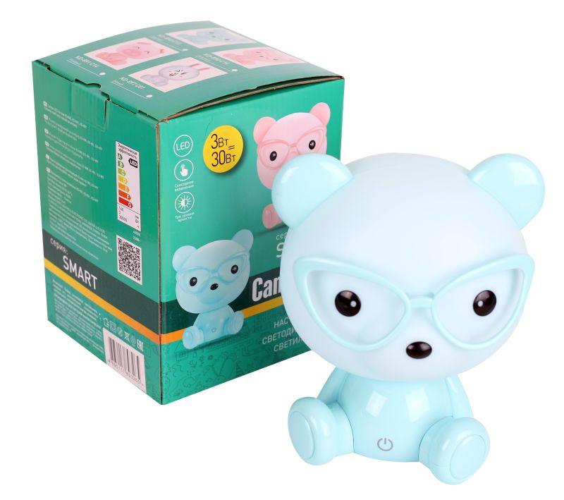 Светильник настольный KD-890 C13 LED 3Вт диммир. мишка в очках голуб. Camelion 13890