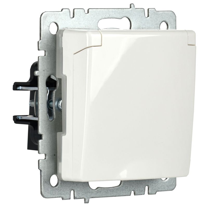 Розетка BRITE РСбш10-3-44-БрБ 16А IP44 с заземл. защ. шторки с крышкой механизм бел. IEK BR-R16-16-44-K01