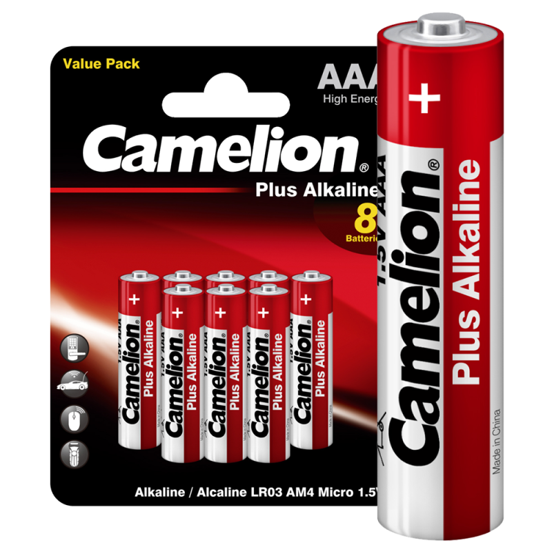 Элемент питания алкалиновый AAA/LR03 1.5В Plus Alkaline LR03-BP8 BL-8 (блист.8шт) Camelion 14134