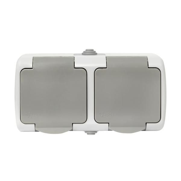 Розетка 2-м ОП Мурманск 16А IP54 с заземл. защ. шторки с крышкой сер. EKF EFR16-129-30-54