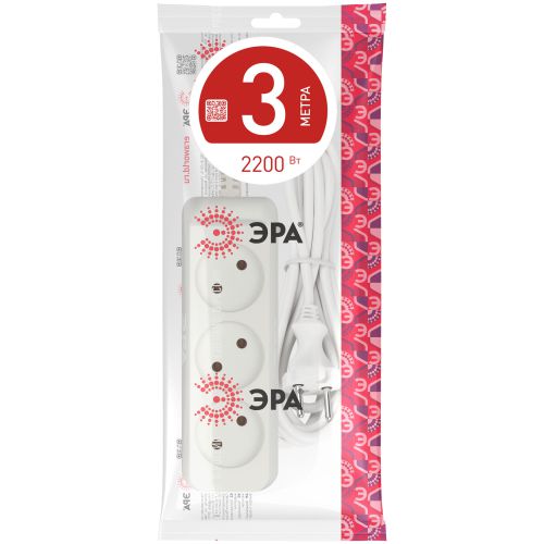 Удлинитель 3х3м без заземл. 10А IP20 U-3-3m-2х1 ПВС 2х1 Эра Б0028355