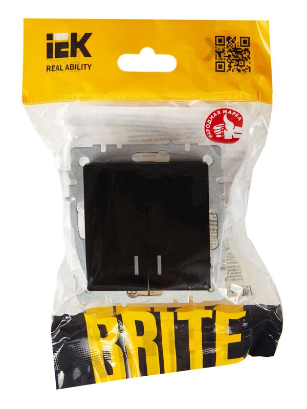 Выключатель 2-кл. СП BRITE ВС10-2-1-БрЧ 10А с индик. механизм черн. IEK BR-V20-1-10-K02