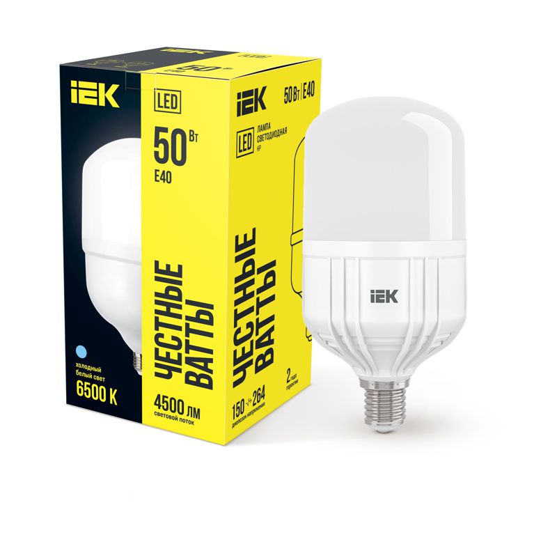 Лампа светодиодная HP 50Вт 230В 6500К E40 IEK LLE-HP-50-230-65-E40