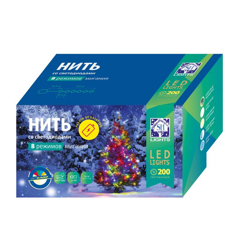 Гирлянда светодиодная "Нить" LD200-GW-BO 20м 200LED бел. уличная 8 режимов элементы питания 3хAA SHLights 4690601045454