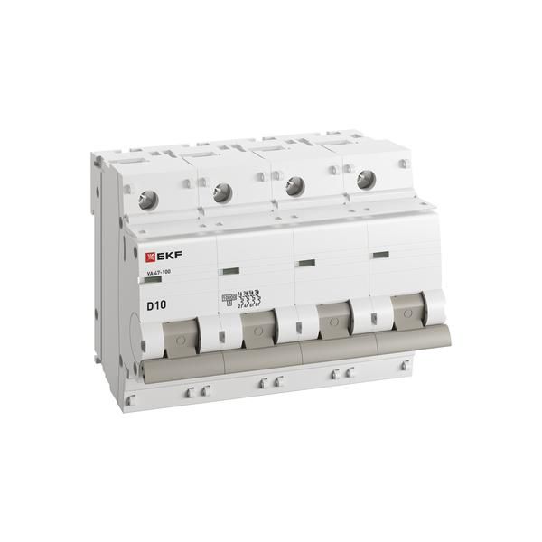 Выключатель автоматический модульный 4п D 10А 10кА ВА 47-100 PROxima EKF mcb47100-4-10D-pro