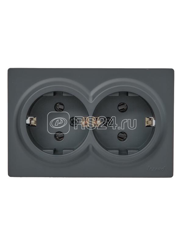 Розетка 2-мест. с заземл. LETO закрытый корпус ПБТ графит LEZARD 752-3400-127B