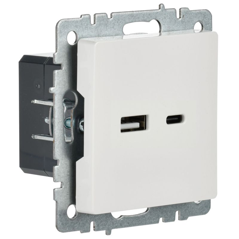 Розетка BRITE USB A+C 18Вт РЮ11-1-БрБ механизм бел. IEK BR-U22-018-K01