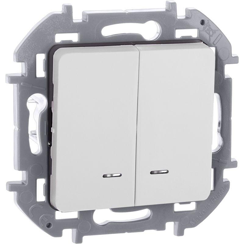 Выключатель 2-кл. Inspiria 10А IP20 250В 10AX с подсветкой/индикацией механизм бел. IEK 673630