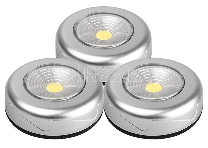 Светильник светодиодный TF3-3xL1W-sr пушлайт 1Вт COB 7500К IP20 50лм 3хAAA (не в компл.) серебр. (уп.3шт) ФАZА 5033702