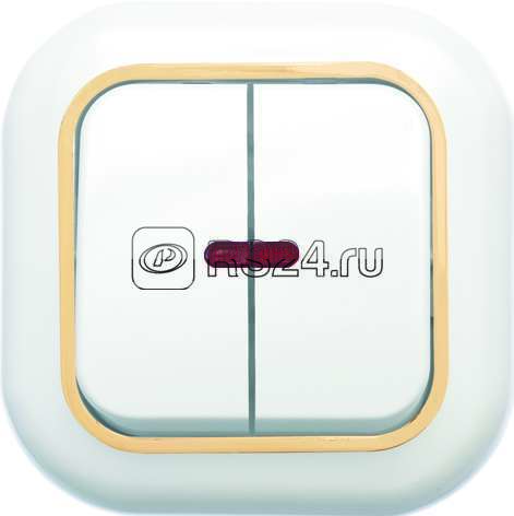 Выключатель 2-кл. СП Валентина 10А IP20 С56-175 с индикацией бел./зол. Кунцево 7650