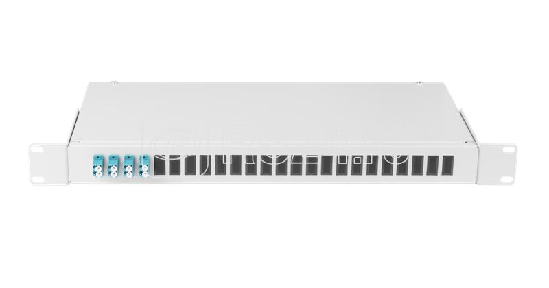 Кросс оптический 19дюйм 1U 8 портов LC/UPC(4 двойн. LC/UPC адаптера) SM 9/125 OS2 стальн.;сер. (в компл.: адаптеры; монтаж. шнуры 1м; сплайс-кассета с крышкой; гильзы; заглушки) NIKOMAX NMF-RP08LCUS2-WS-ES-1U-GY