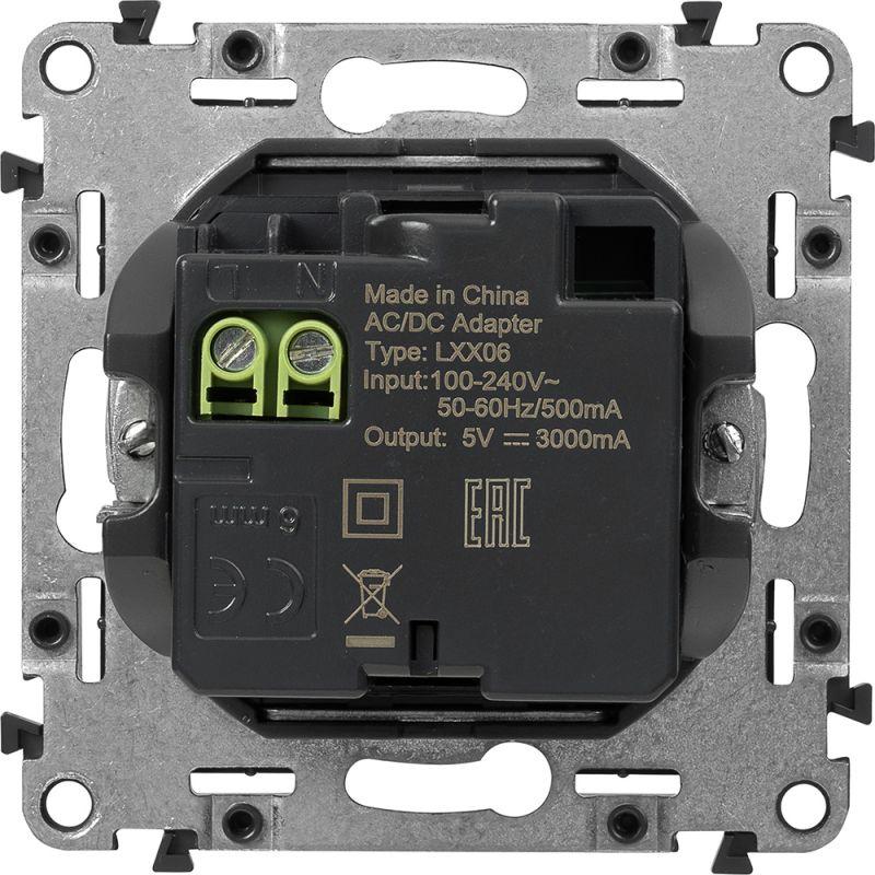 Устройство зарядное Valena Life с 2-мя USB-разъемами тип A-тип C 240В/5В 3000мА.с лиц. панелью алюм. Leg 753306