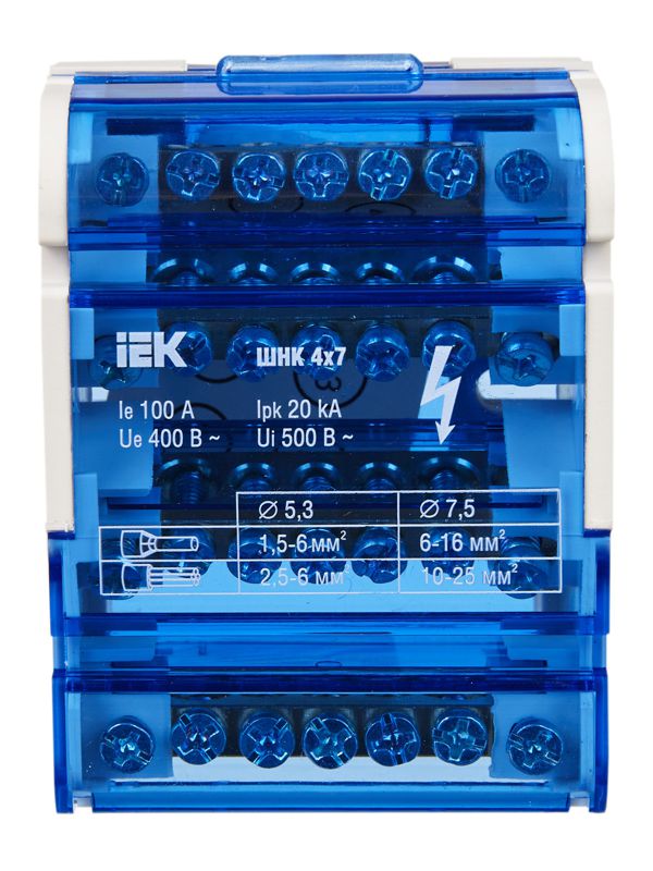 Шина на DIN-рейку в корпусе (кросс-модуль) ШНК 4х7 3L+PEN IEK YND10-4-07-100