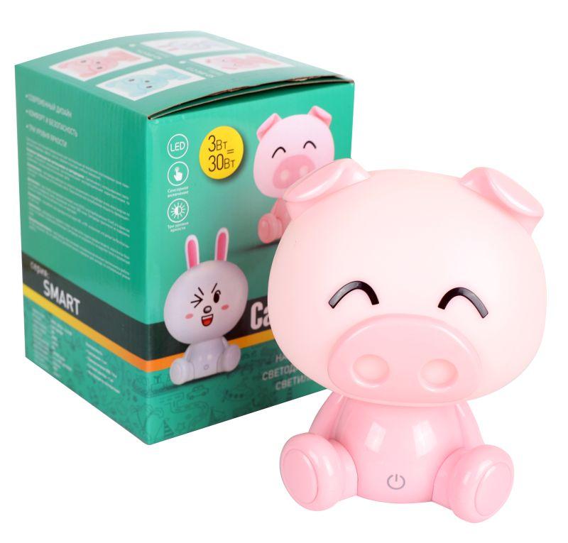 Светильник настольный KD-891 C14 LED 3Вт диммир. кабель USB+ адаптор 220В/5В свинка роз. Camelion 13896