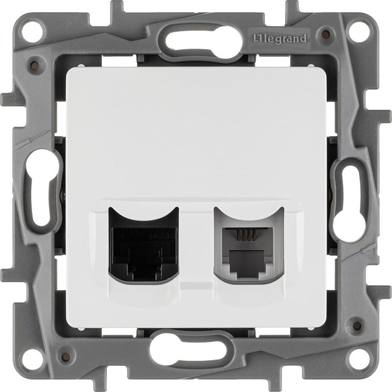 Розетка компьютерная + телефонная 2-м СП Etika RJ45 + RJ11 кат.5E UTP механизм бел. IEK 672252