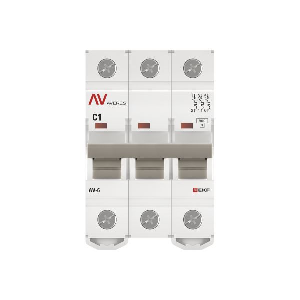 Выключатель автоматический модульный 3п C 1А 6кА AV-6 AVERES EKF mcb6-3-01C-av