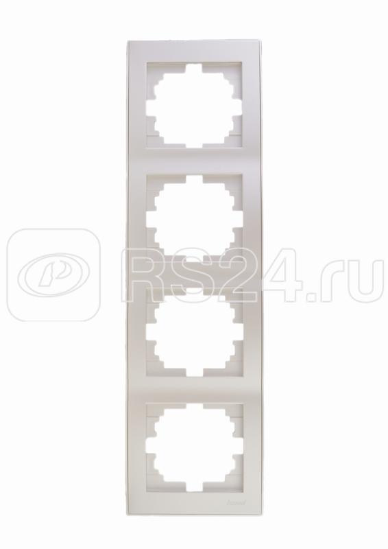 Рамка 4-м Rain вертикал. без вставки жемчуж./бел. метал. LEZARD 703-3030-154