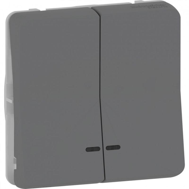 Выключатель кнопочный 2-кл. Mureva Styl IP55 с подсветкой механизм антрацит SchE MUR35228