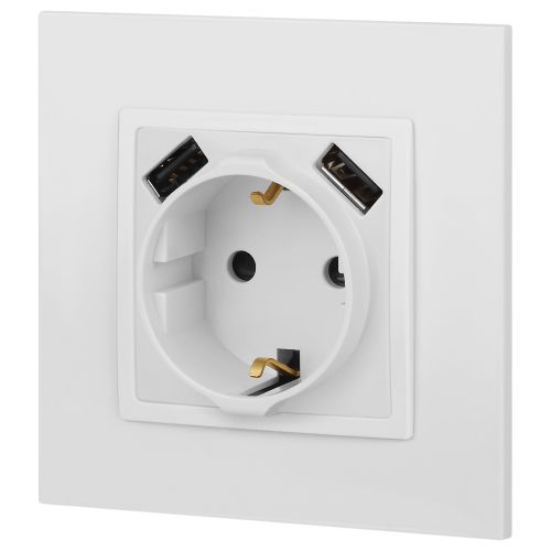 Розетка Elegance 14-4109-01М 16A 250В 2P+E защ. штор. с 2xUSB 3А 5В матов. бел. Эра Б0065773