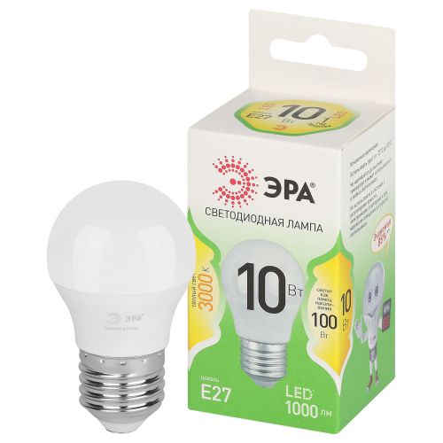 Лампа светодиодная GREEN LINE P45-10W-830-E27 GL 10Вт шар 3000К свет тепл. E27 Эра Б0066977
