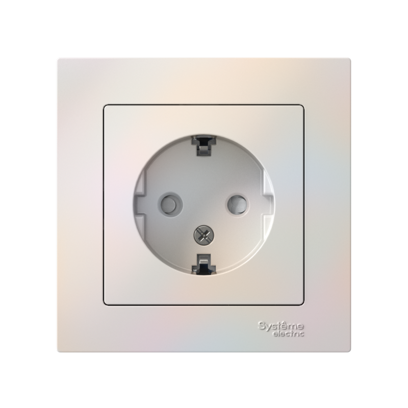 Розетка 1-м СП AtlasDesign 16А IP20 с заземл. защ. шторки в сборе жемчуж. SE ATN000444