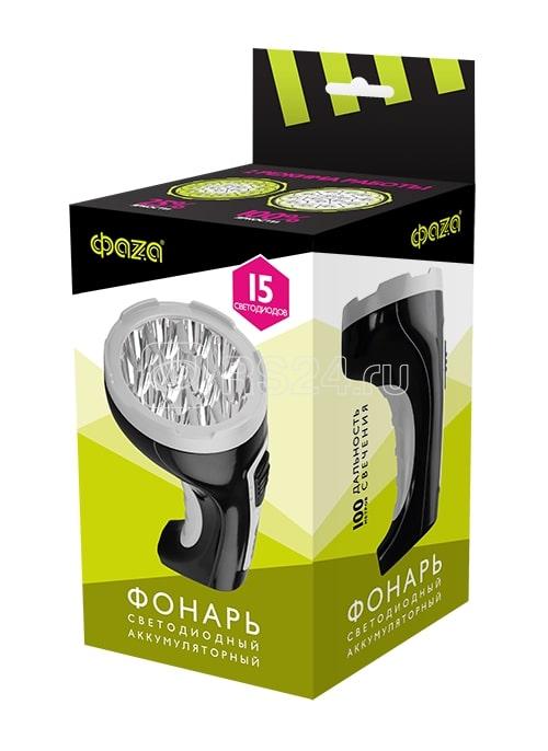 Фонарь ручной AccuF2-L15-bk выдвижная вилка индикатор зарядки ремешок встроен. ЗУ черн. ФАZА 2857095
