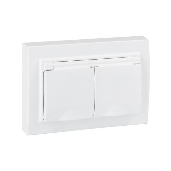 Розетка 2-м СП Минск 16А IP44 с заземл. защ. шторки с крышкой бел. EKF ERR16-129-200-44