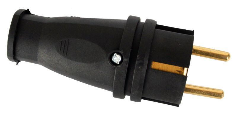 Вилка 16А прямая каучуковая с/з модель В16-001 Sb1-PZ Black черн. Volsten 14428