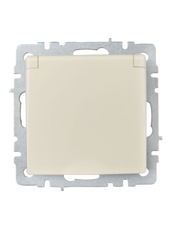Розетка BRITE РСбш10-3-БрКр 16А IP20 с заземл. защ. шторки с крышкой механизм беж. IEK BR-R16-16-K10