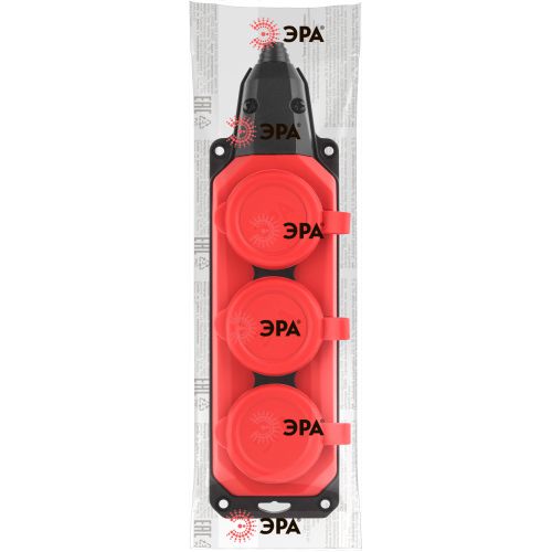 Колодка удлинителя 3-м с заземл. 16А IP44 K-3e-RED-IP44 каучук красн. Эра Б0044552