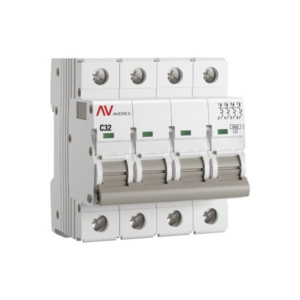 Выключатель автоматический модульный 4п C 32А 6кА AV-6 AVERES EKF mcb6-4-32C-av