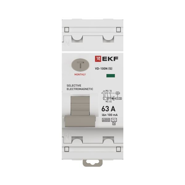 Выключатель дифференциального тока 2п 63А 100мА тип AC 6кА ВД-100N (S) электромех. PROxima EKF E1026MS63100