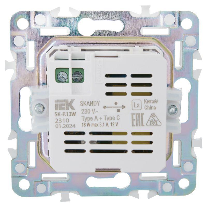 Розетка USB A+C 18Вт SKANDY SK-R13W арктич. бел. IEK SK-U22-018-K01